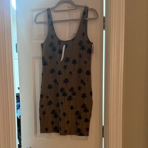 Topshop Olive Green Tank Dress with Black Palm Motif